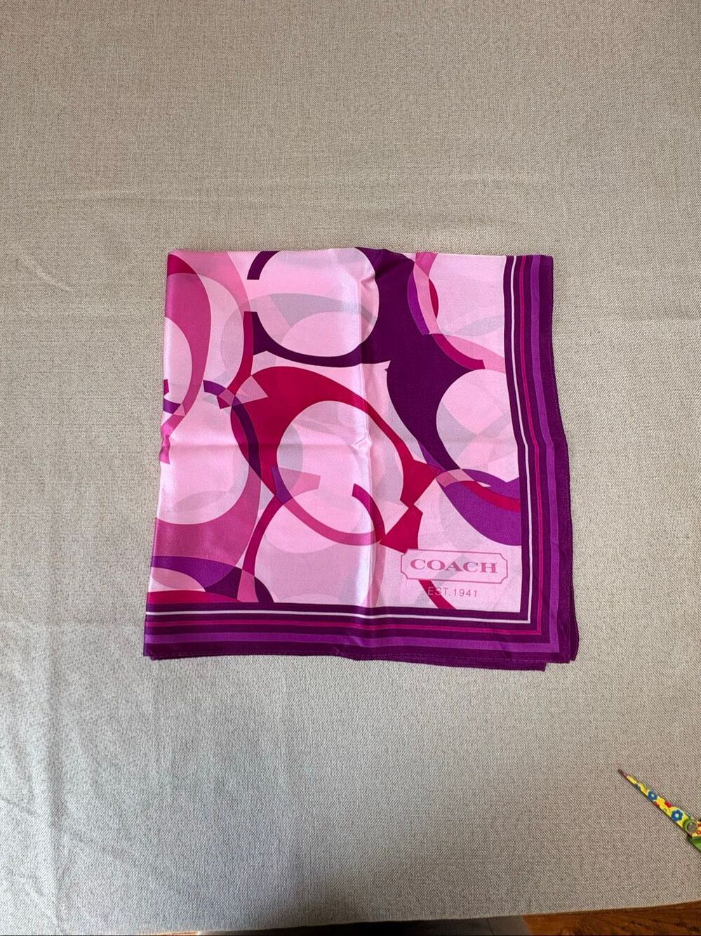 Coach Signature C 100% Silk Scarf 26.5” Square Pink Purple Logo